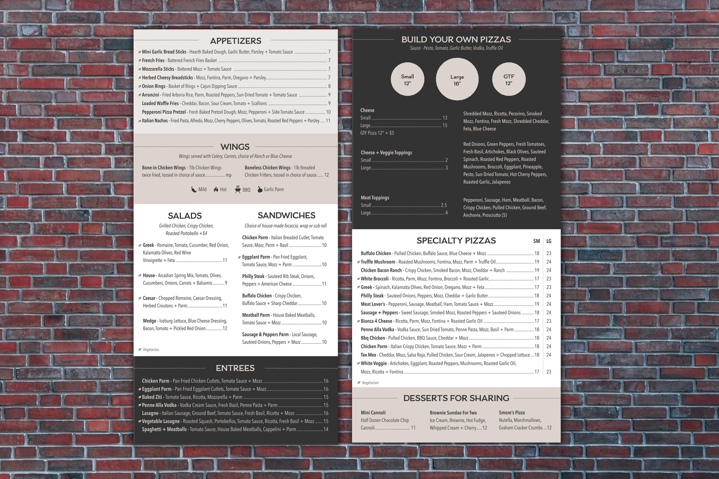 fierro's pizzeria menu board design, interior signage