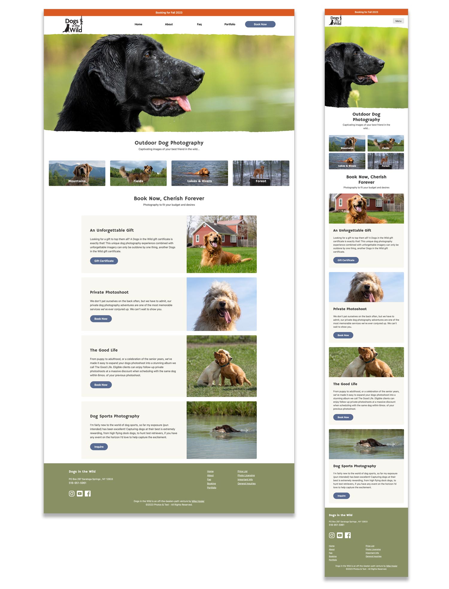 dog photography website design